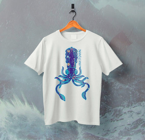 Camiseta Manga Curta Cosmic Squid Lula Cósmica Kraken Inktown