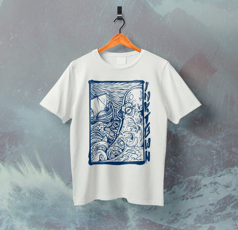 Camiseta Manga Curta Japonês Japanese Ukiyo-e Kraken Tako Octopus Polvo